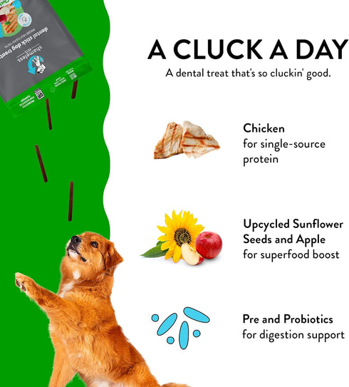 Shameless Pets Dental Treats for Dogs, A Cluck A Day - Healthy Dental Sticks with Digestive Support for Teeth Cleaning & Fresh Breath - Dog Bones ...