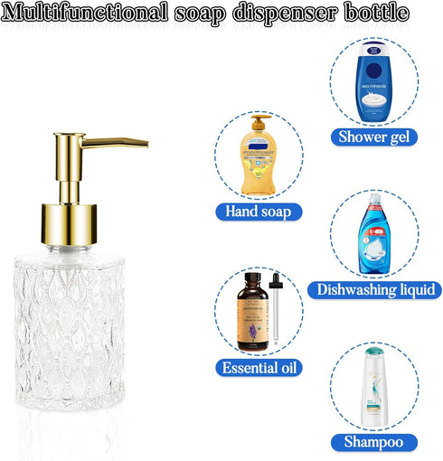 Multipurpose Soap Dispenser Easy to Clean Glass Soap Pump Dispenser Ideal for Bath and Bathroom (Gold)...