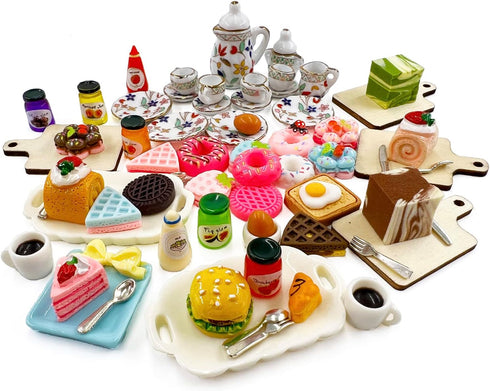 68 Piece Doll House Kitchen Accessory Sets Play Burger Bun Cake Milk Egg Cookies Jam Coffee and More Micro Foods Pretend Toys Kitchen Dress up...