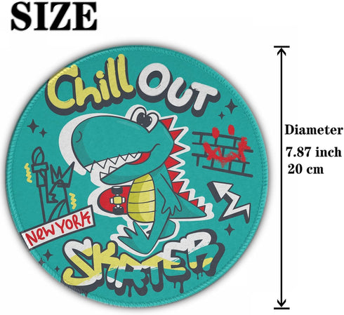 Round Mousepad, New York Cool Dinosaur boy Cartoon Holding Skateboard Mouse Pads, Non-Slip Rubber Base Mouse Pad, for Desktop Notebook Mouse Mat 7...
