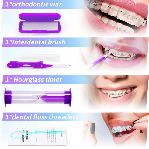 Annhua Braces Kit Cleaning Tools Boxed 8 Pack for Orthodontic, Portable Travel Dental Pick Tool Set for Braces, Interdental Brush, Ortho Wax, Flos...