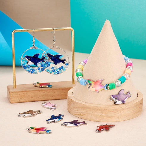FASHEWELRY 100Pcs Alloy Shark Enamel Connector Charms Metal Fish Link Charms Jewelry Pendants Links for DIY Necklace Bracelet Jewelry Making...