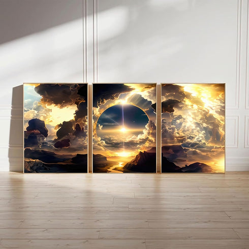3pcs Natural Landscape Wall Art Modern Wall Decor Pictures Sunset, Sky, Clouds, Mountains And Rivers Posters Prints Canvas Paintings for Living Ro...