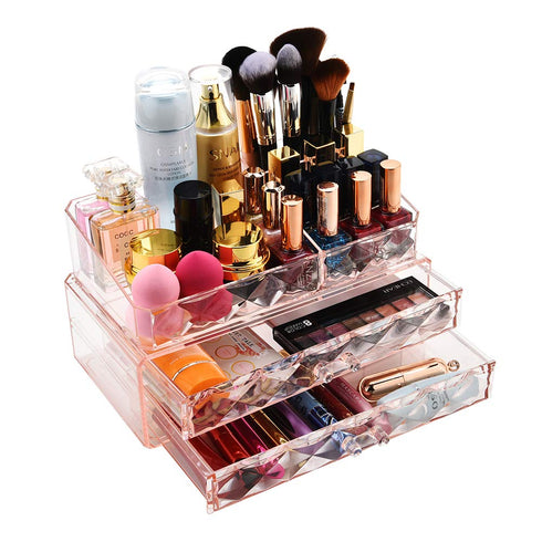 ZHIAI Makeup Organizer Acrylic Cosmetic Storage Drawers and Jewelry Display Box (2 rectangular drawer)...