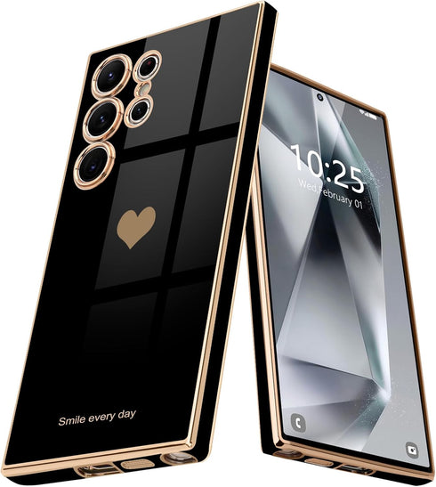 Teageo for Samsung Galaxy S24 Ultra 5G Case for Women Girl Cute Love-Heart Luxury Soft Back Cover Raised Full Camera Protection Bumper Silicone Sh...