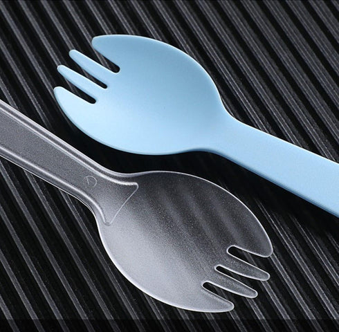 100 Pack 2 in 1 Disposable Sporks Ice Cream Scoop MINI Plastic Forks Spoons Cake Dessert Spoon Salad Serving Scoops for Home Use Picnics Birthday ...
