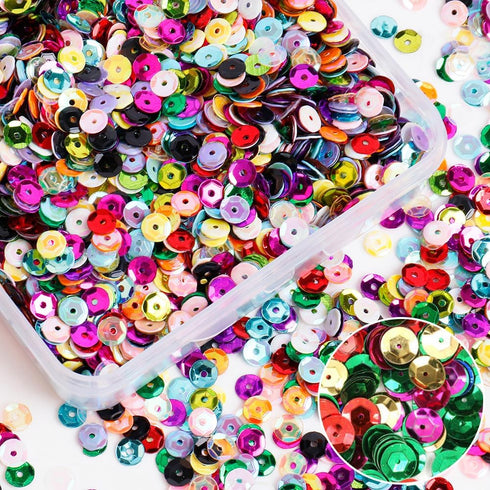 12000Pcs Bulk Loose Flake Sequins Rainbow Cup Paillette Confetti 5MM for DIY Crafts Wedding Party Christmas Decoration with Storage Box 80 Grams...