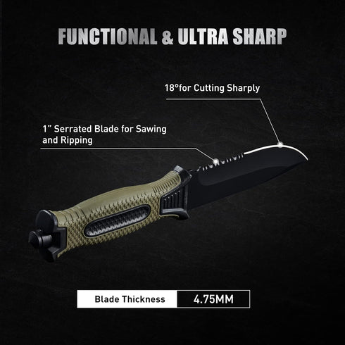 10" Fixed Blade Tactical Knives with Sheath and Clip, Stainless Steel Survival Hunting Bushcraft Full Tang Non-Slip Handle Outdoor Knife for Campi...