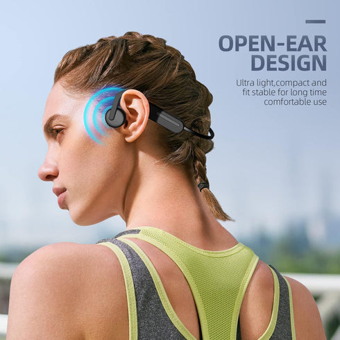 Open Ear Bone Conduction Earbuds,Bluetooth 5.3 Wireless Sport Headphones,Built-in Mic,10H Playtime,IPX65 Sweatproof Lightweight Earphones for Runn...