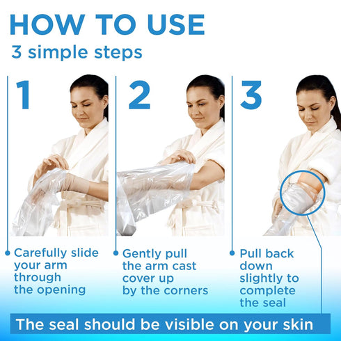 100% Waterproof Cast Covers for Shower Arm Adult - Tight Seal - 2pk Reusable Cast Protectors - Full Arm Bag Sleeves - Strong and Durable...