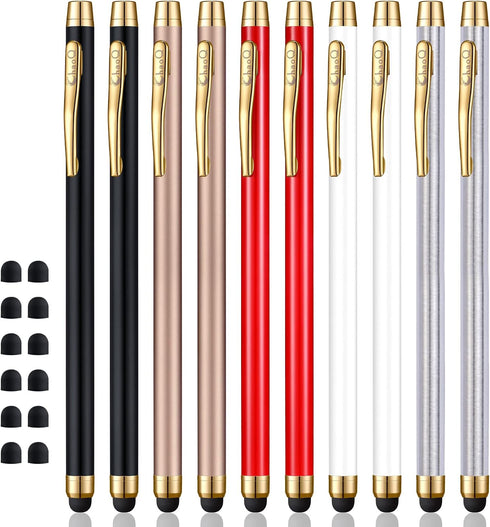 Stylus for Touch Screens, ChaoQ Capacitive Stylus Pen (10 Pcs) with 12 Replaceable Tips - Black, White, Silver, Gold, Red...