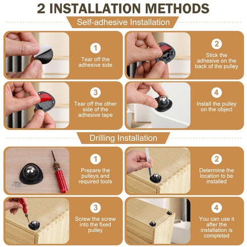 Furniture Small Adhesive Casters Wheels: Mini Rollers Self Stick - Low Profile Swivel Ball Casters Rolling Wheels for Appliances Mop Bucket Table ...