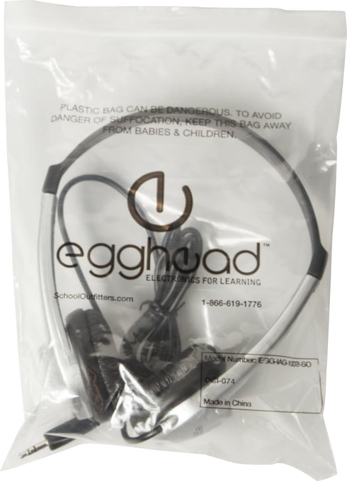 Egghead Stereo School Headphone with Leatherette Ear Cushion, Black, EGG-IAG-1008-SO...