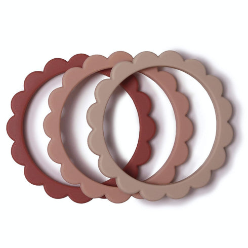 mushie Flower Teether Bracelet | 3-Pack (Rose/Blush/Shifting Sand)...