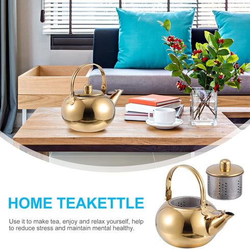 Hemoton Stainless Steel Tea Pot with Infuser Water Bottle Stovetop Tea Kettle with Removable Infuser for Loose Leaf Tea Golden Camping Kettle 1L/3...