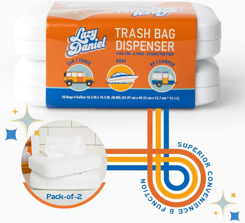 4-Gallon Trash Bag Dispenser for Bathrooms, Bedrooms, Offices, Nursery, Vehicles, Boats, RV/Camper Storage Organization and On-the-Go Bags (2-Pack...