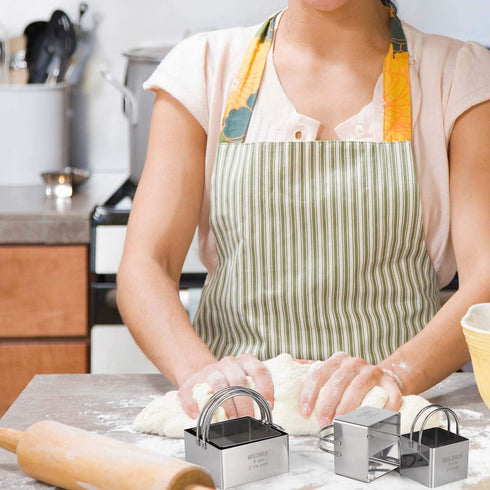 HULISEN Square Biscuit Cutter Set (4 Pieces/Set), Stainless Steel Cookies Cutter with Handle, Professional Baking Dough Tools, Gift Package (Squar...