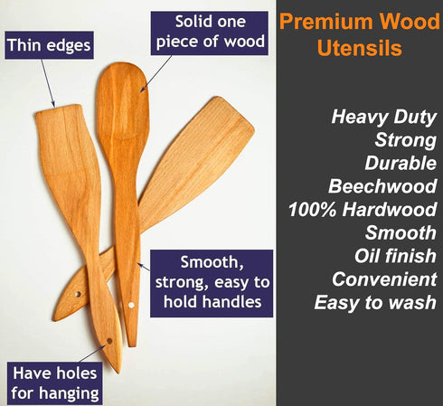 6 Wooden Spoons for Cooking – Made in Ukraine 100% Natural Healthy Nonstick Wooden Spatula Spoons - Premium Solid Wood Cooking Utensils Set - Stro...