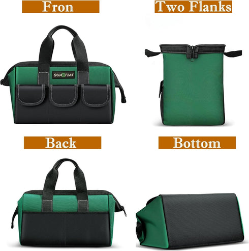 12 Inch Tool Bag for Men,Multi-Pockets Wide Mouth Tool Tote,Tool Bags with Waterproof Soft Bottom,Heavy Duty Tool Bag Organizer Specially Designed...
