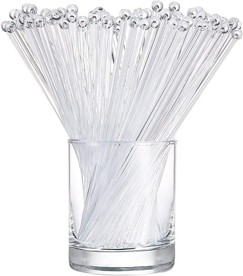 100 Pieces Ball Head Stirrer Disposible Plastic Round Top Crystal Swizzle Sticks, Crystal Cake Pops, Cocktail Coffee Drink Stirrers (Clear)...