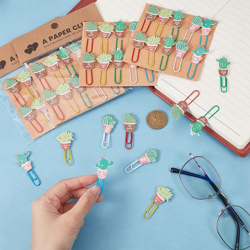 CRASPIRE 80Pcs Cactus Plants Paper Clips Cute Binder Paperclips Clamps with Clear Box Bookmarks Metal Planner Memo Dispenser for Office Supplies S...