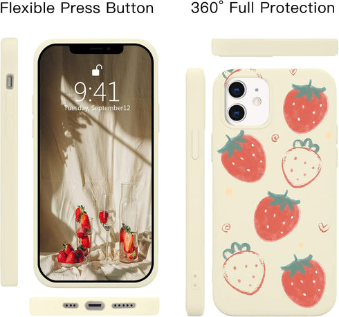 JOYLAND Cartoon White Strawberry Phone Case for iPhone XR Cute Fruit Girls Women Cover Soft Liquid Silicone Rubber Shockproof Reinforced Corner Bu...