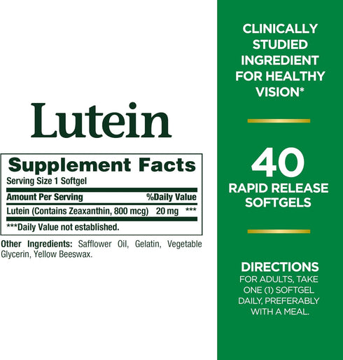 Nature's Bounty Lutein Pills, Eye Health Supplements and Vitamins, Support Vision Health, 20 mg, 40 Softgels...