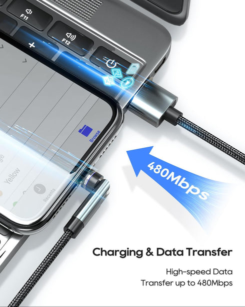 Kuulaa 7PIN Magnetic Charging Cable, 540° Rotating Magnetic Phone Charger 2Pack 6FT Magnetic Charger Cable 3A Fast Charging Cable Support Data Tra...