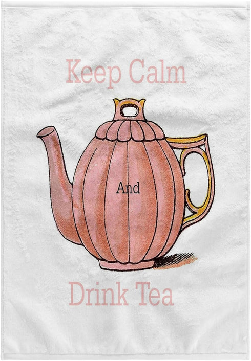 3D Rose Image of Keep Calm and Drink Tea with Vintage Teapot Hand Towel, 15" x 22"...