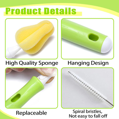 INVODA 12 Piece Sponge Nipple Bottle Brushes, Baby Bottle Brush with 4 Piece Nipple Cleaner, 4 Piece Replacement Heads and 4 Piece Straw Brushes...