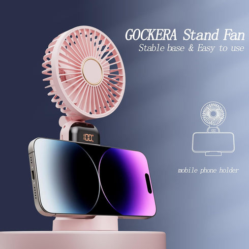 Portable Fan, 4200mAh Battery Operated Fan, 5 Speeds&Digital Display, 180° Foldable Makeup Fan for Women with Base, Handheld/Neck/Desk 3in1 Fan fo...