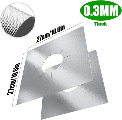 Stove Burner Covers,0.3 MM Double Thickness,8 Pack,Gas Stove Burner Liners,Non-stick Reusable Gas Range Stove Top Covers for Kitchen,Cuttable,Easy to Clean,Silver,Size 10.6” x 10.6”