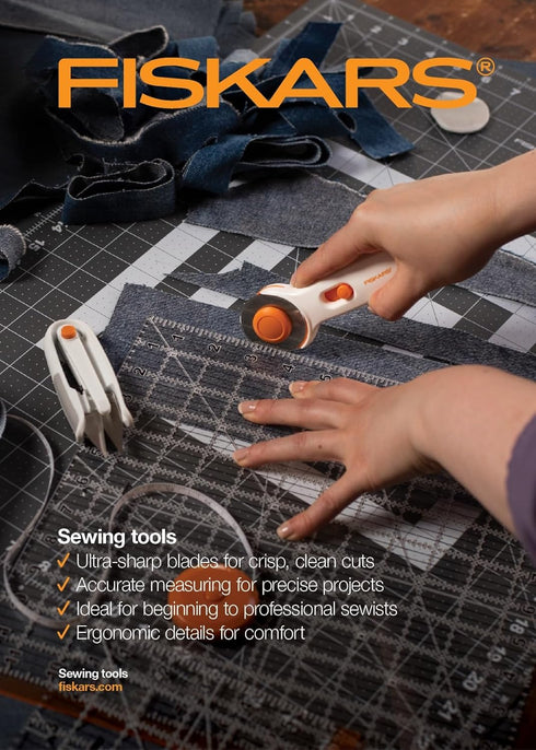 Fiskars 45mm Rotary Cutter for Fabric - Premium Stick Rotary Cutter - Craft Supplies - Crafts, Sewing, and Quilting Projects - White...