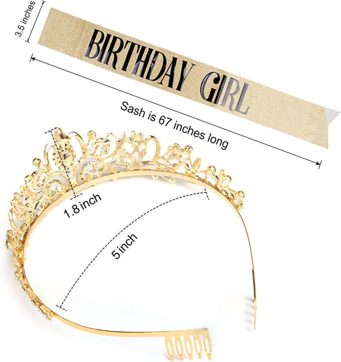 Aprince Birthday Crown & Sash Set, Rhinestone Tiaras and Crowns for Women Girls, Gold Tiara & Sash for Birthday, Prom Photoshoot...
