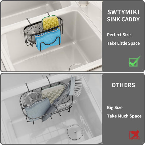 SWTYMIKI Sponge Holder for Kitchen Sink - Movable Kitchen Sink Caddy with M Shape Hook, Stainless Steel Hanging Sponge Caddy for Dish Sponge, Brus...