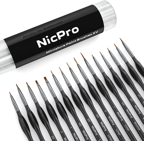 Nicpro 15 PCS Micro Fine Detail Paint Brush Set, Small Miniature Fine Tip Detail Brushes Kit for Acrylic Oil Watercolor, Models, Paint by Numbers,...