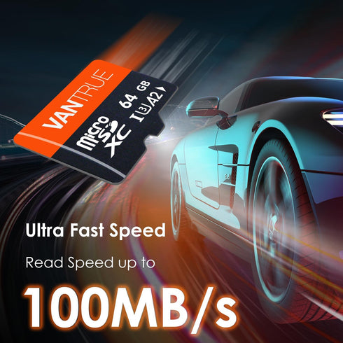 Vantrue 64GB microSD Card with Adapter, U3 UHS-I High Speed SD Card for Dash Cams & Home Security System Video Cameras...