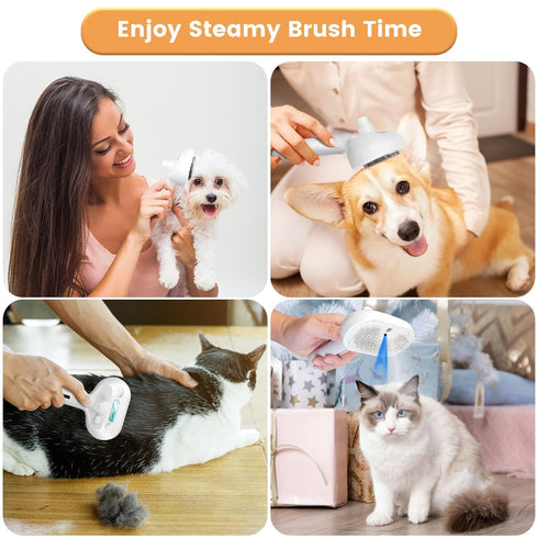 Cat Steam Brush, 4 in 1 Steamy Pet Brush For Cats & Dogs, Spary Cat Brush For Pet Grooming, Cats Dogs Hair Comb With Release Buttom and Water Tank...