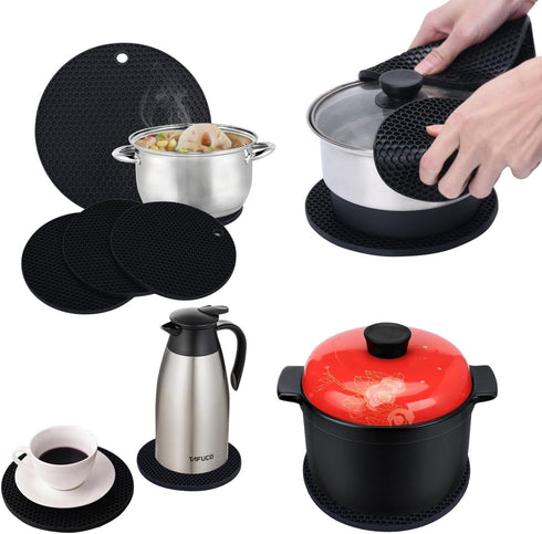 Silicone Trivet Mats Round Pot Holder 5Pcs Multi-Purpose Hot Pot Mats Hot Pad Jar Opener Spoon Rest Heat Resistant Non-Slip Durable Flexible Dishw...