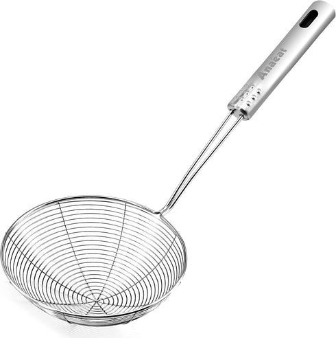 Anaeat 5.3" Stainless Steel Spider Strainer Skimmer, Professional Kitchen Pasta Strainer Spoon with Long Handle - Asian Strainer Ladle Wire Skimme...