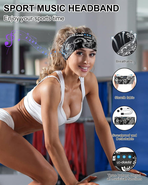 LC-dolida Sleep Headphones Bluetooth Music Wireless Band Headphones with Thin HD Stereo Speakers Perfect for Side Sleepers, Sport, Yoga, Travel...