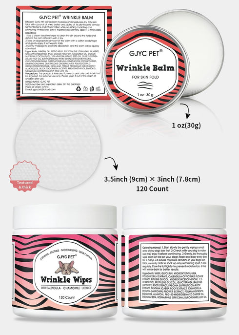 Wrinkle Wipes + Wrinkle Balm for Dogs | Bulldog, French Bulldog, Pug, English Bulldog | Cleans & Soothes Wrinkles, Folds, Tear Stain, Tail Pockets...