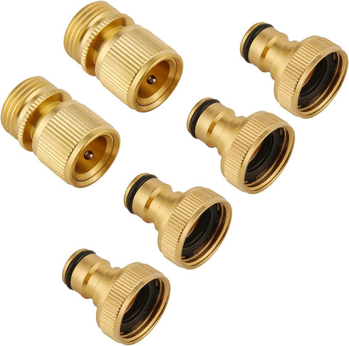 Garden Hose Quick Connect Solid Brass Quick Connector Garden Hose Fitting Water Hose Connectors 3/4 inch GHT (6 pc Connect Set)...