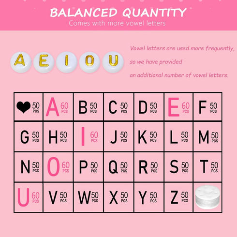 Looconi 1400pcs Letter Beads A-Z 4x7mm White On Gold Round Acrylic Alphabet Heart Beads and Beading Cord for Jewelry Making Bracelets Necklaces Ke...