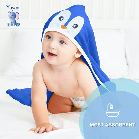 YOYOO Baby Bath Towel – Viscose Derived from Bamboo, Baby Hooded Towels - Newborn Essential Cute Navy Blue Penguin-Perfect Baby Registry Gifts for...