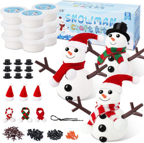 BANBBUR 9Pack Build a Snowman Kit Snowman Crafts for Kids,Modeling Clay Snowman DIY Kit, Christmas Stocking Stuffers for Kids,Christmas Crafts Xma...