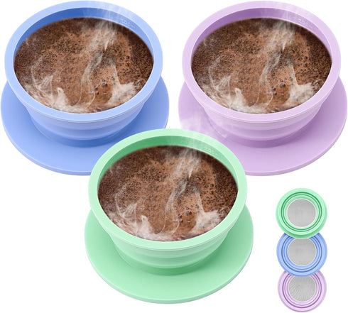 3 Packs Collapsible Travel Pour Over Coffee Maker Camping, Paperless Travel Collapsible Pour Over Coffee Dripper Kit Portable Coffee Filter, Silic...
