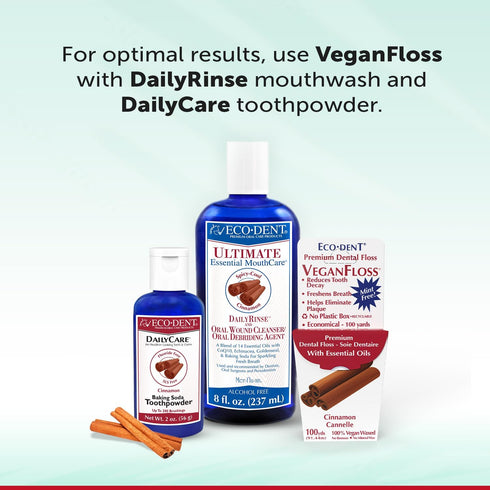 Eco-Dent VeganFloss Dental Floss, Waxed, Cinnamon - Floss with Vegan Plant-Based Wax, Recyclable Cardboard Packaging, 100 Yds (Pack of 6)...
