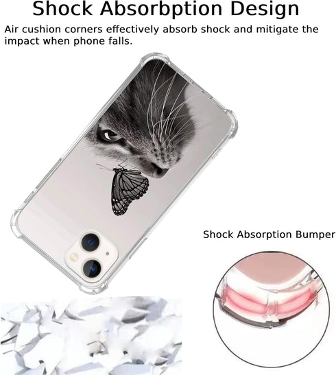 Cat and Butterfly Case Compatible with iPhone 15 Plus, Cat Gaze Butterfly Case for iPhone 15 Plus for Teens Women Men, Trendy Cool TPU Case Cover...