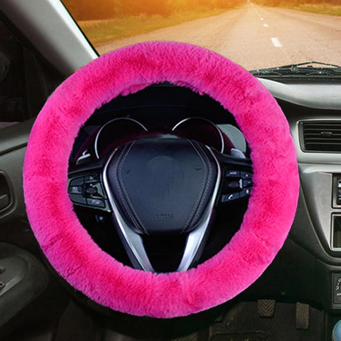 Fluffy Steering Wheel Cover for Women & Girls,Soft Furry Steering Wheel Cover Warm Fuzzy Steering Wheel Cover Non-Slip Universal Fit 15 Inch (Rose...